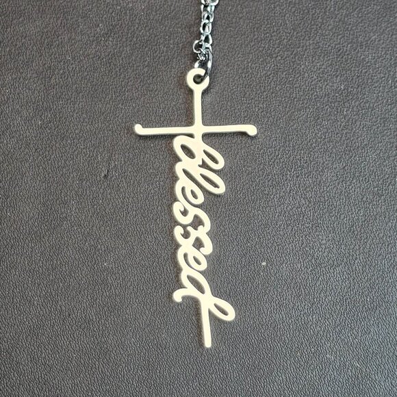 Silver "Blessed" Cross Pendant Necklace (NWOT) - Picture 2 of 5